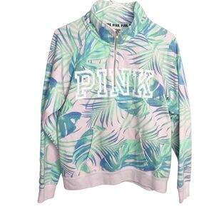 PINK tropical Hawaiian 1/4 zip pullover sweatshirt size small